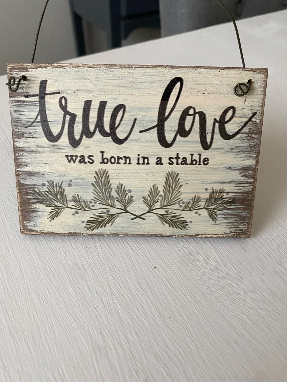 Farmhouse Rustic Sign, Ornament True Love Was Born in a Stable, Christmas